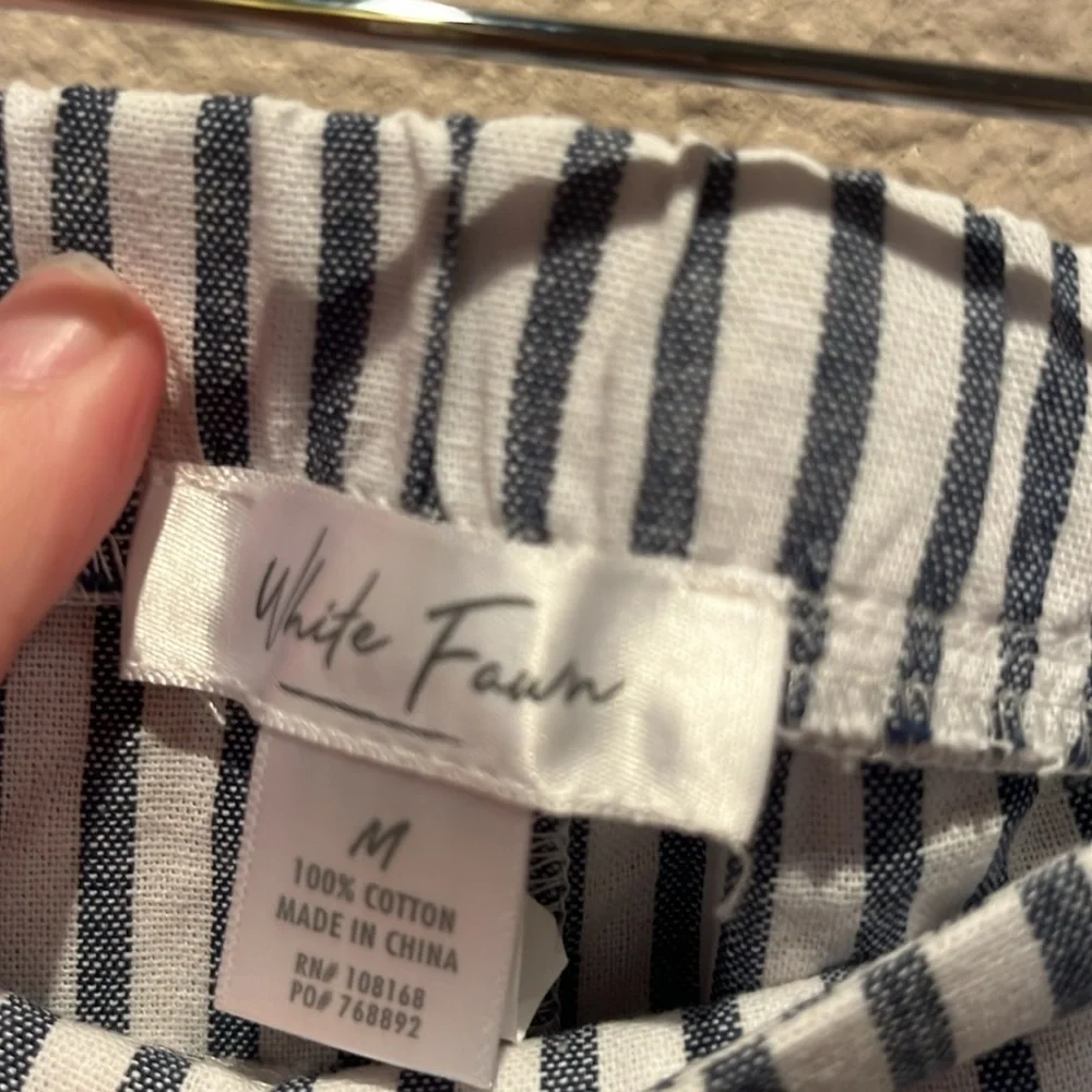 New Tilly’s White Fawn Girls Striped Linen-look Cotton Shorts Blue White Medium